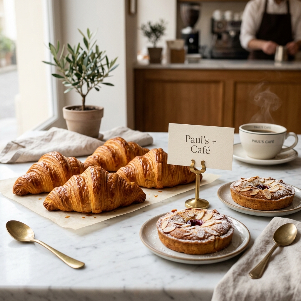 Fresh golden-brown croissants on a white counter